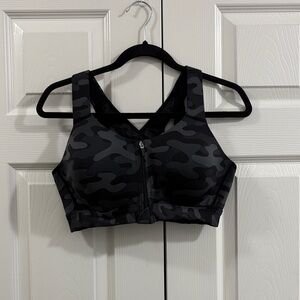 Layer 8 Black Camo Front-Zip High-Support Sports Bra